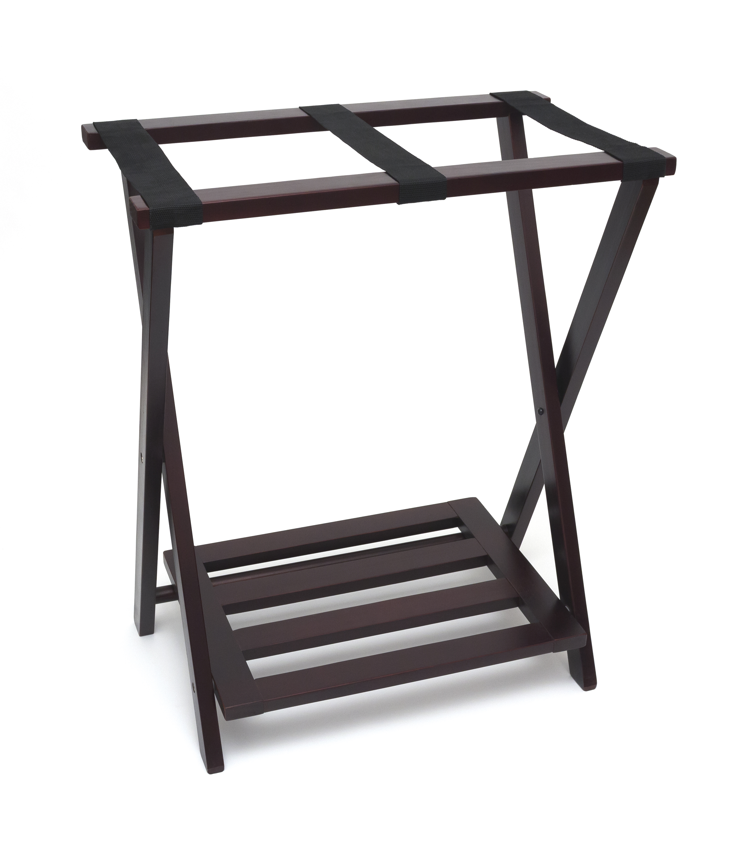 Right Height Folding Luggage Rack With Bottom Shelf Espresso Finish Right Height Folding Luggage Rack With Bottom Shelf Espresso Finish Lipper International Racks