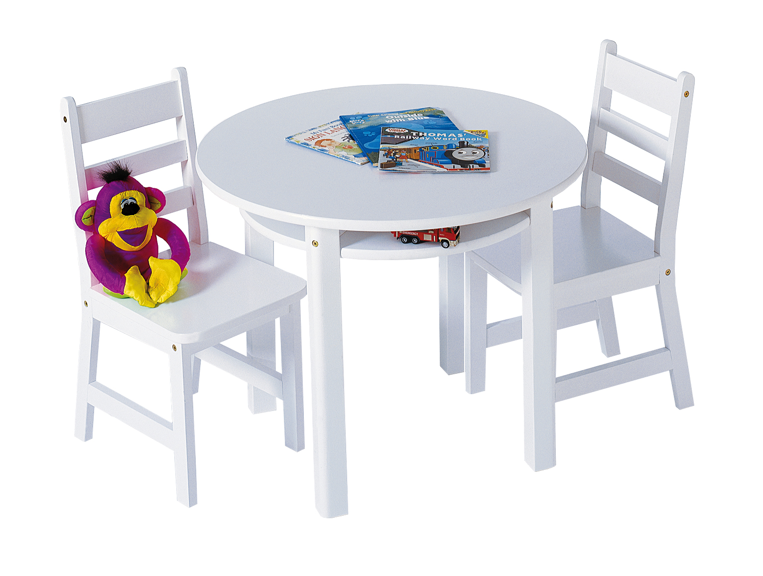Child S Round Table With Shelf 2 Chairs White Lipper
