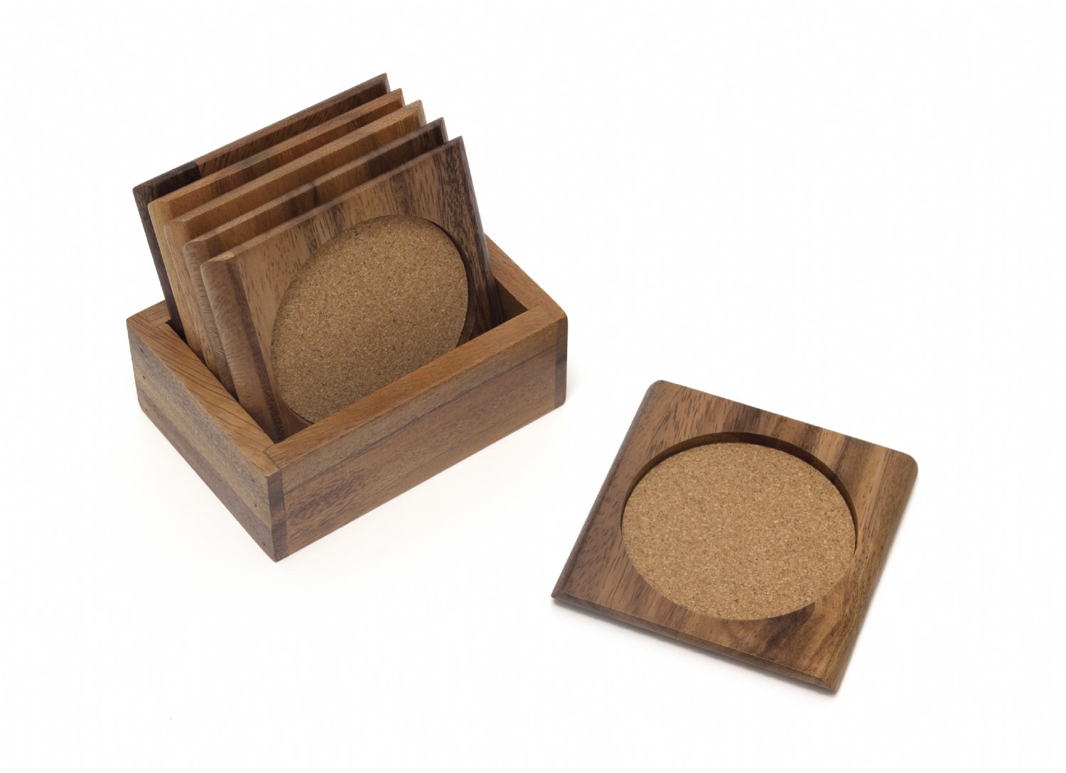 Acacia Square Coaster Set with Cork, 7Piece Set Lipper International