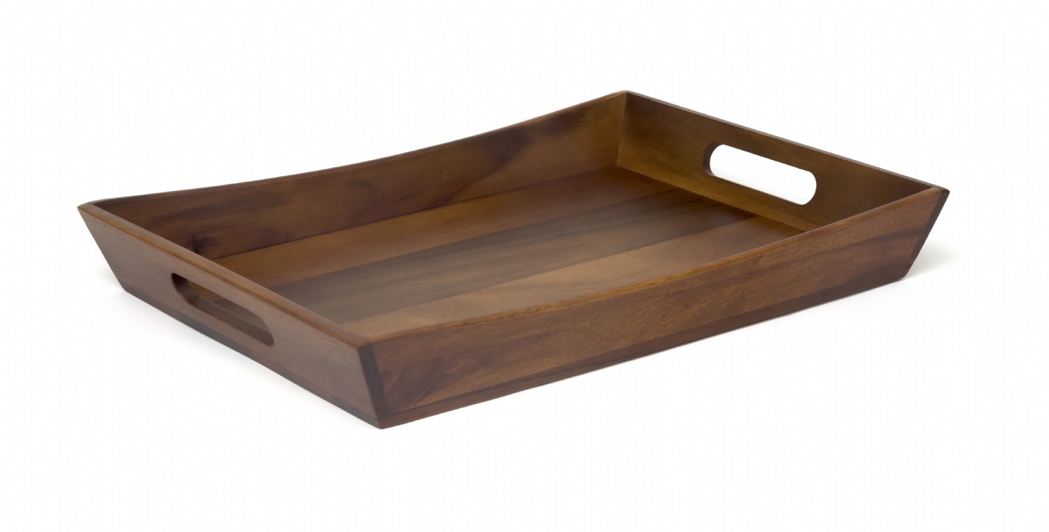 A wooden serving tray with curved edges, symbolizing the smooth flow of information when you use the correct email address for Interactive Investor