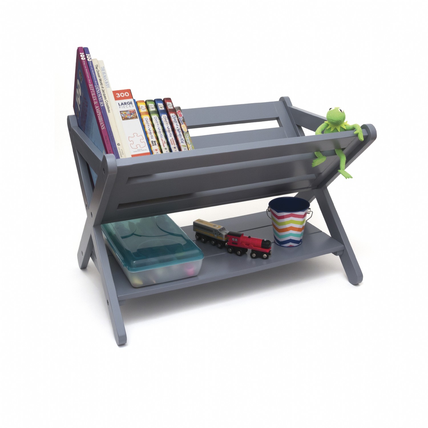 Kids Book Caddy With Shelf, Gray Lipper International
