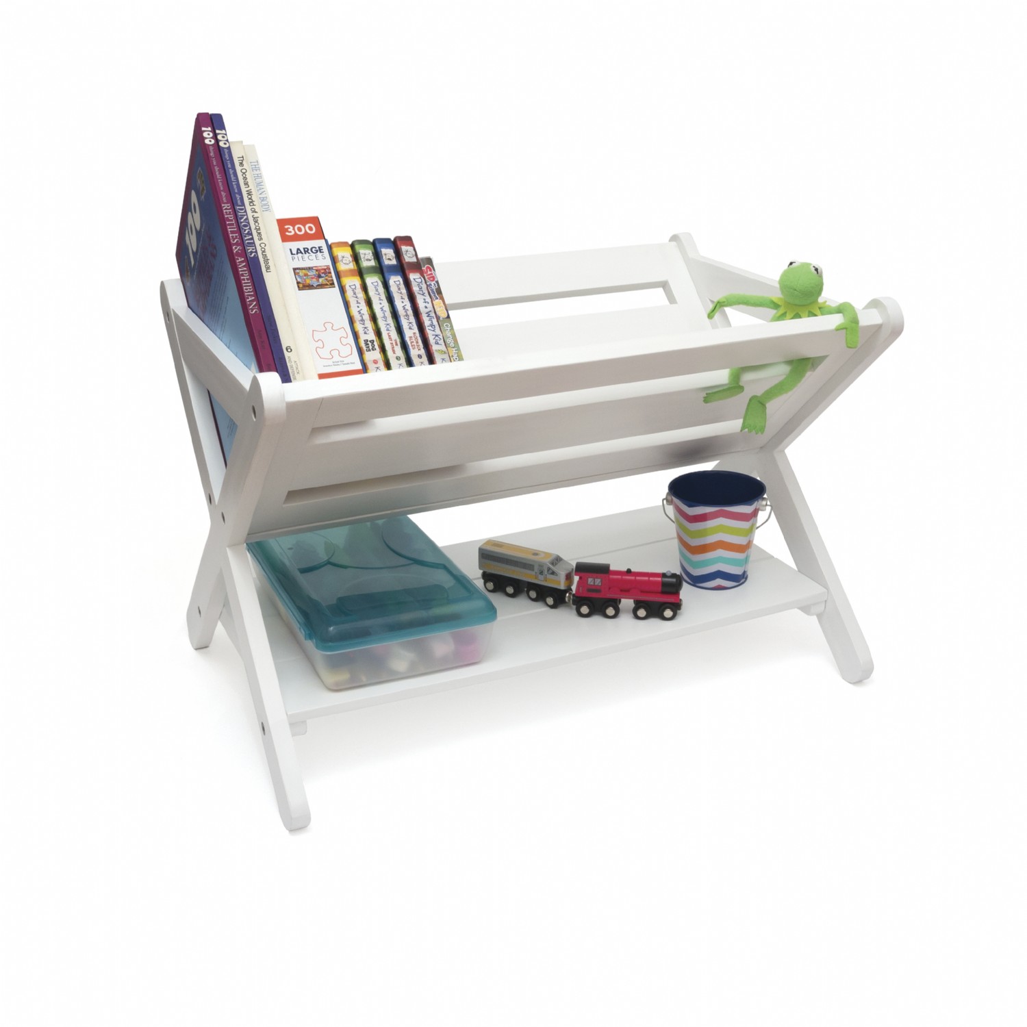 Kids Book Caddy with Shelf, White Lipper International
