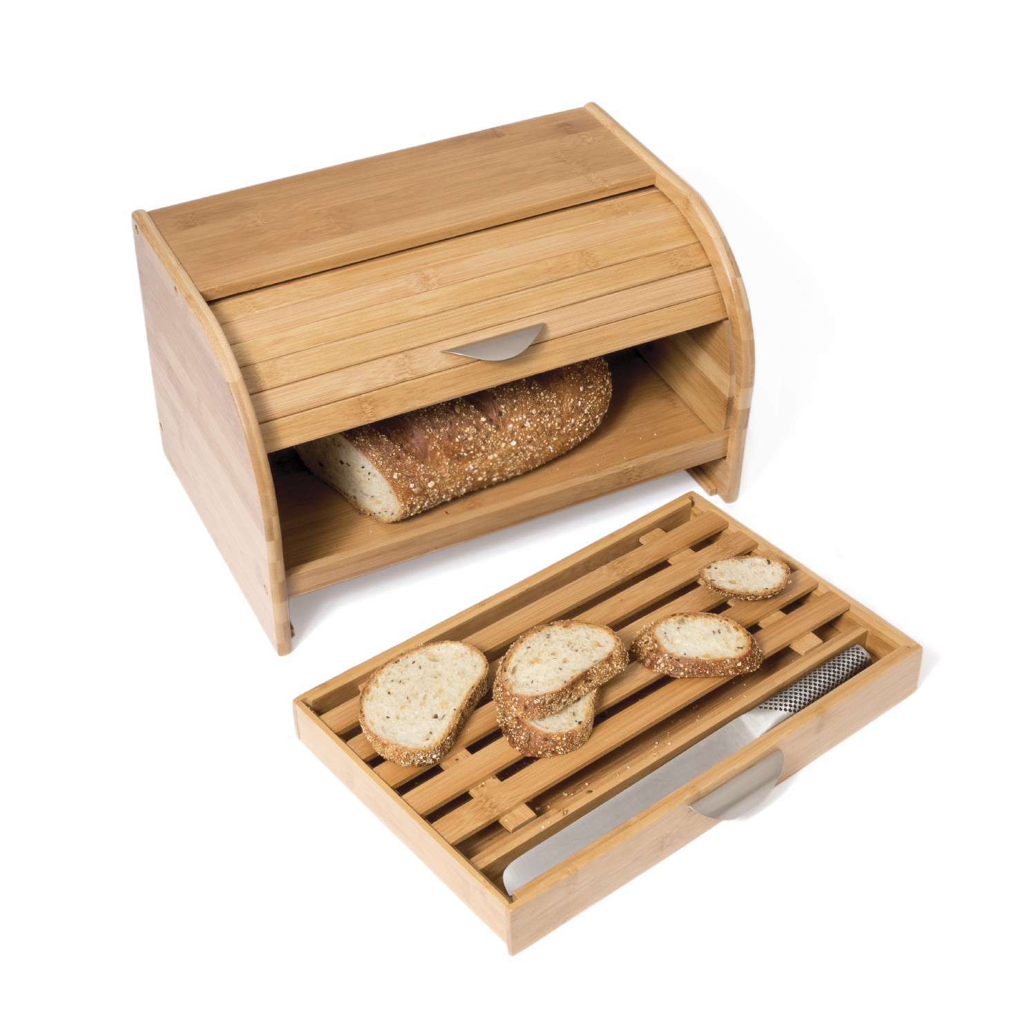 Bamboo RollTop Bread Box with Drawer Lipper International