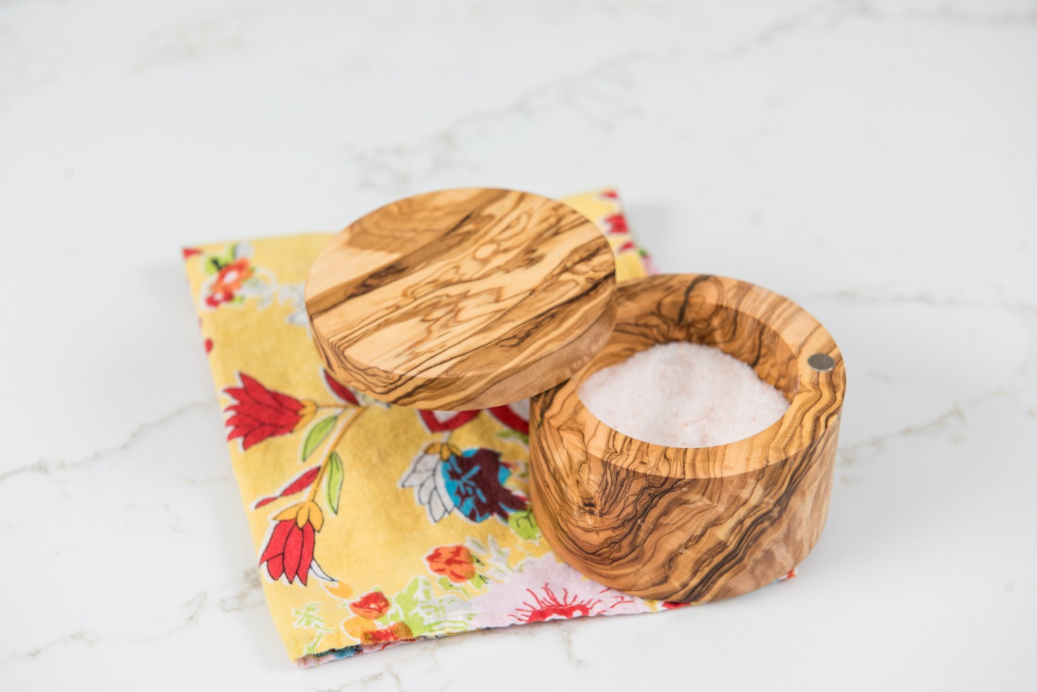 Olive Wood Salt Box with Swivel Cover Lipper International