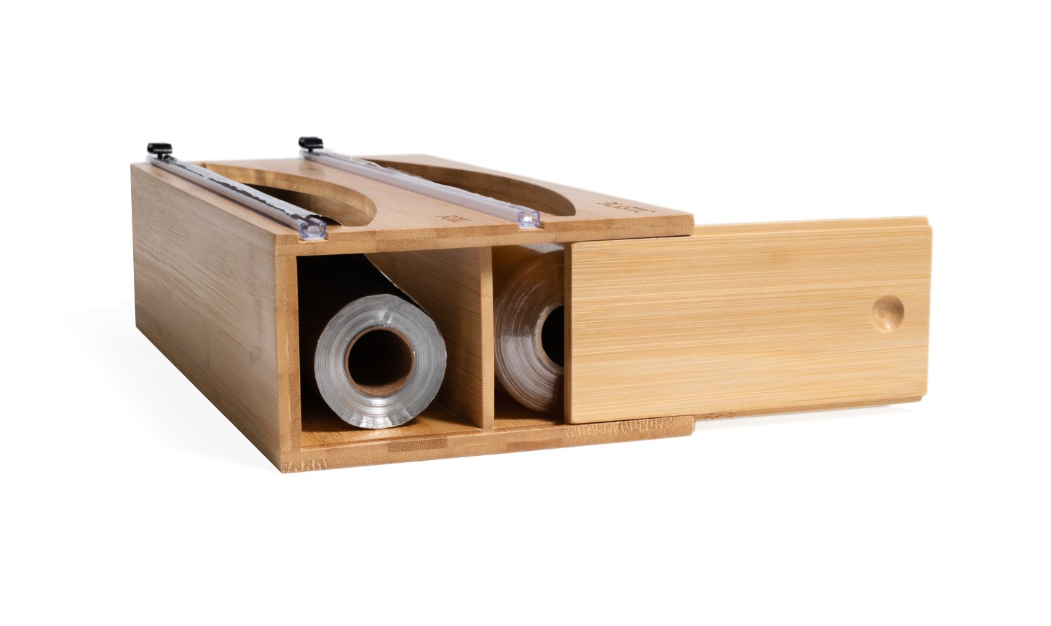 SpaceAid WrapNeat 2-in-1 Dispenser With Cutter - Bamboo Organizer For Plastic Wrap, Foil & Wax Paper