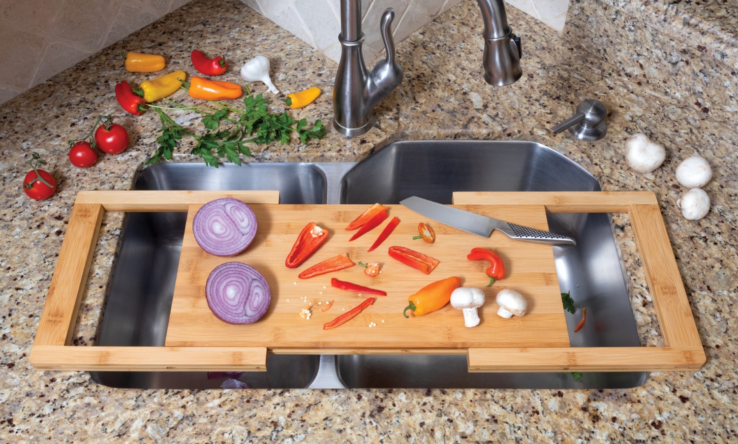 [2024 UPGRADE] Hifybaty Over The Sink Cutting Board - Expandable Cutting  Board Over Sink, Bamboo Cutting Boards with Juice Groove, Kitchen Sink