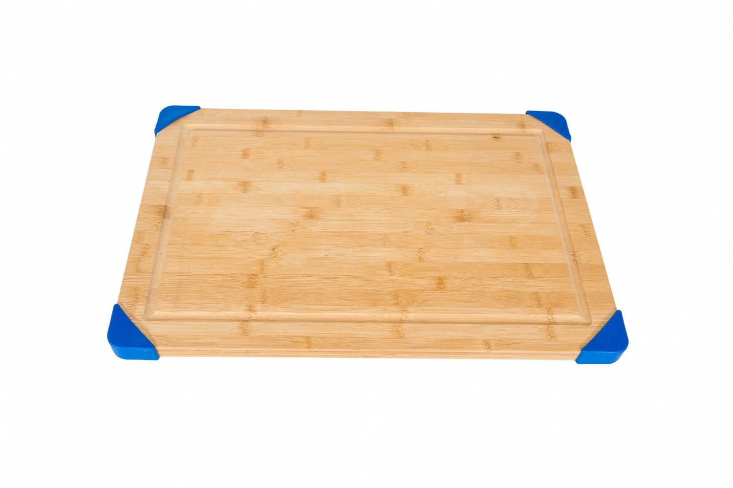 Bamboo Cutting Board with Blue Silicone Corners & Juice Groove