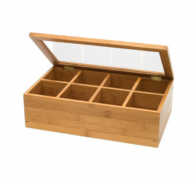 Bamboo 8-Section Tea Storage Box with Clear Lid by Trademark Innovations